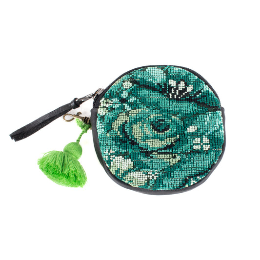 CIRCLE COIN PURSE - OOAK HUIPIL - BLACK - NO. 17527