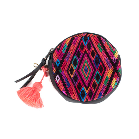 CIRCLE COIN PURSE - OOAK HUIPIL - BLACK - NO. 17529