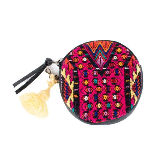 CIRCLE COIN PURSE - OOAK HUIPIL - BLACK - NO. 17531