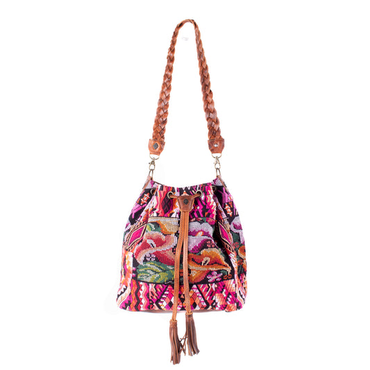 DRAWSTRING BUCKET BAG - OOAK HUIPIL - HONEY - NO. 17703