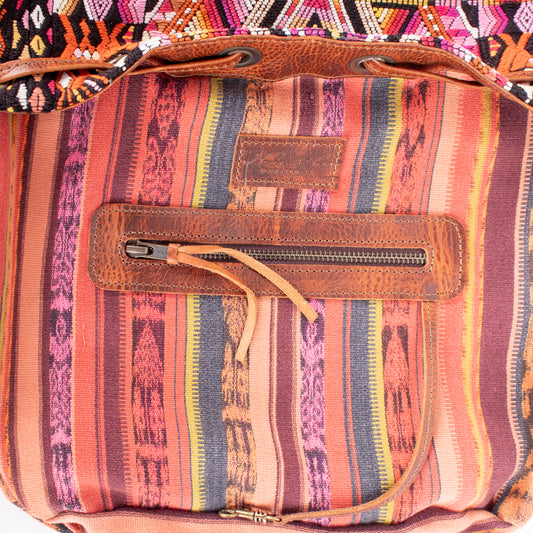 DRAWSTRING BUCKET BAG - OOAK HUIPIL - HONEY - NO. 17705