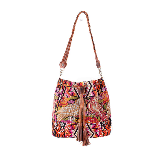 DRAWSTRING BUCKET BAG - OOAK HUIPIL - HONEY - NO. 17705
