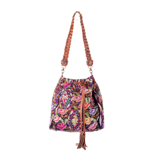 DRAWSTRING BUCKET BAG - OOAK HUIPIL - HONEY - NO. 17707