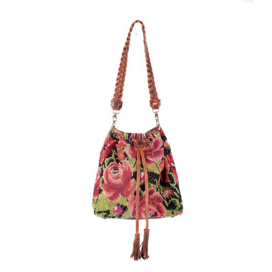 DRAWSTRING BUCKET BAG - OOAK HUIPIL - HONEY - NO. 17709