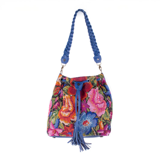 DRAWSTRING BUCKET BAG - OOAK HUIPIL - COBALT - NO. 17861