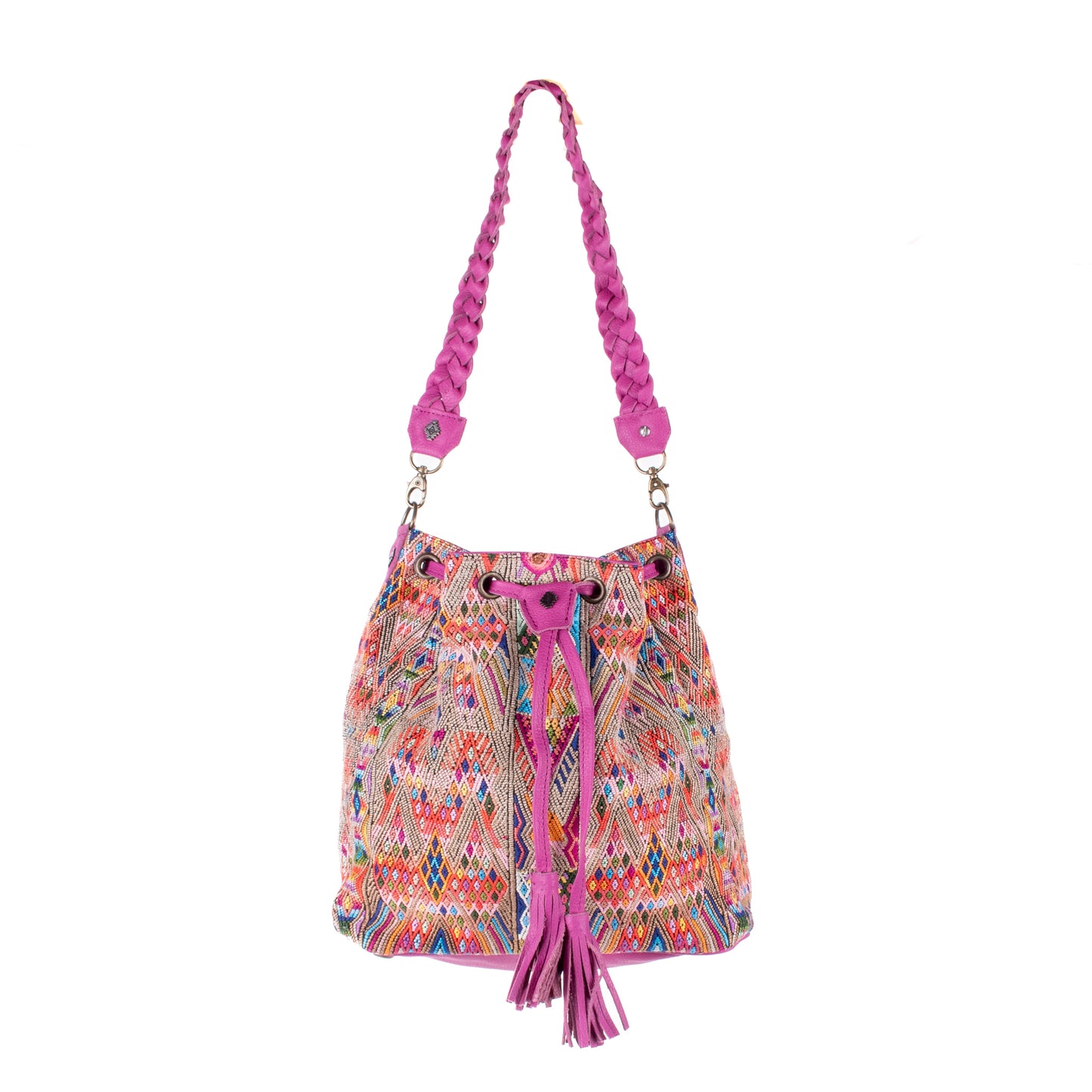 DRAWSTRING BUCKET BAG - OOAK HUIPIL - JAZZY - NO. 17862