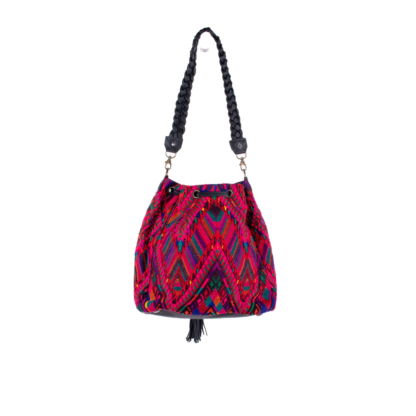 DRAWSTRING BUCKET BAG - OOAK HUIPIL - BLACK - NO. 17981