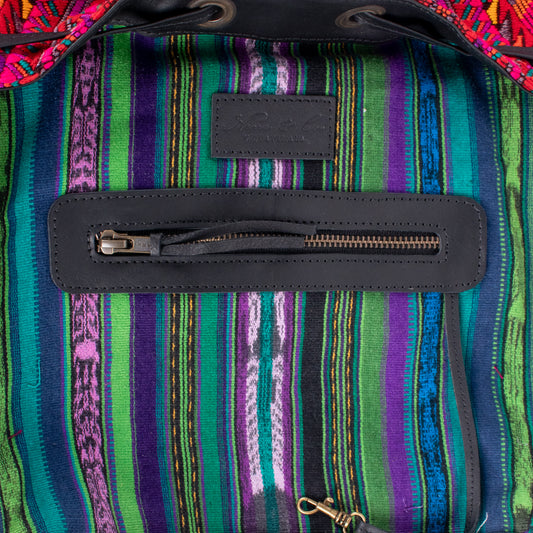 DRAWSTRING BUCKET BAG - OOAK HUIPIL - BLACK - NO. 17981