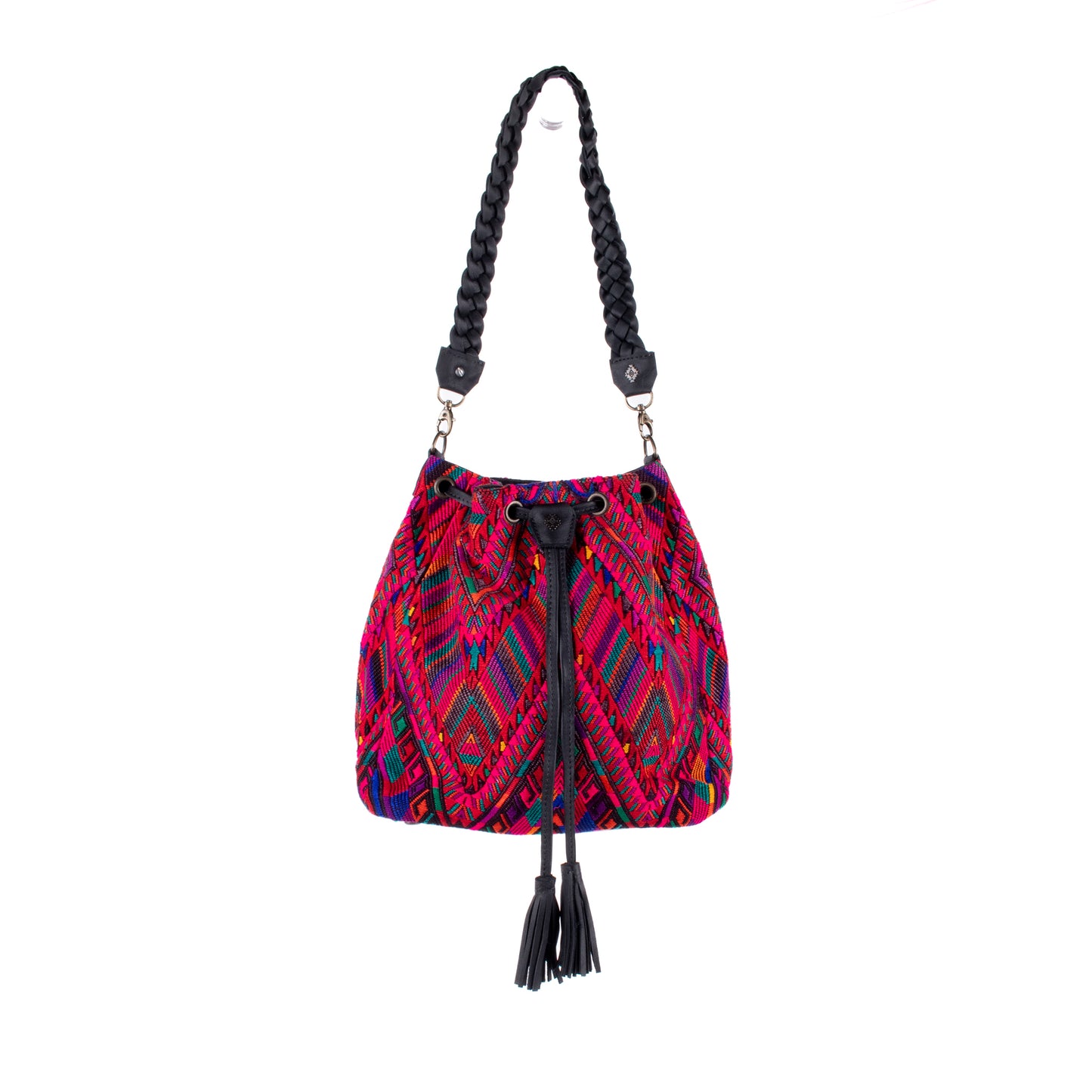 DRAWSTRING BUCKET BAG - OOAK HUIPIL - BLACK - NO. 17981