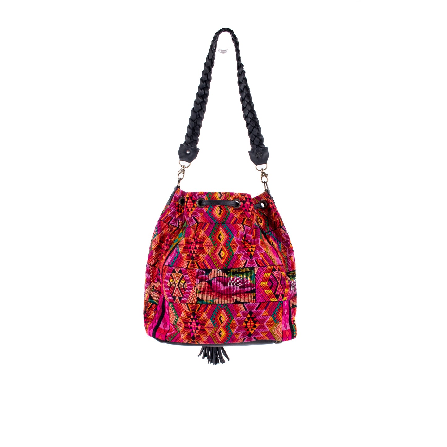 DRAWSTRING BUCKET BAG - OOAK HUIPIL - BLACK - NO. 17982