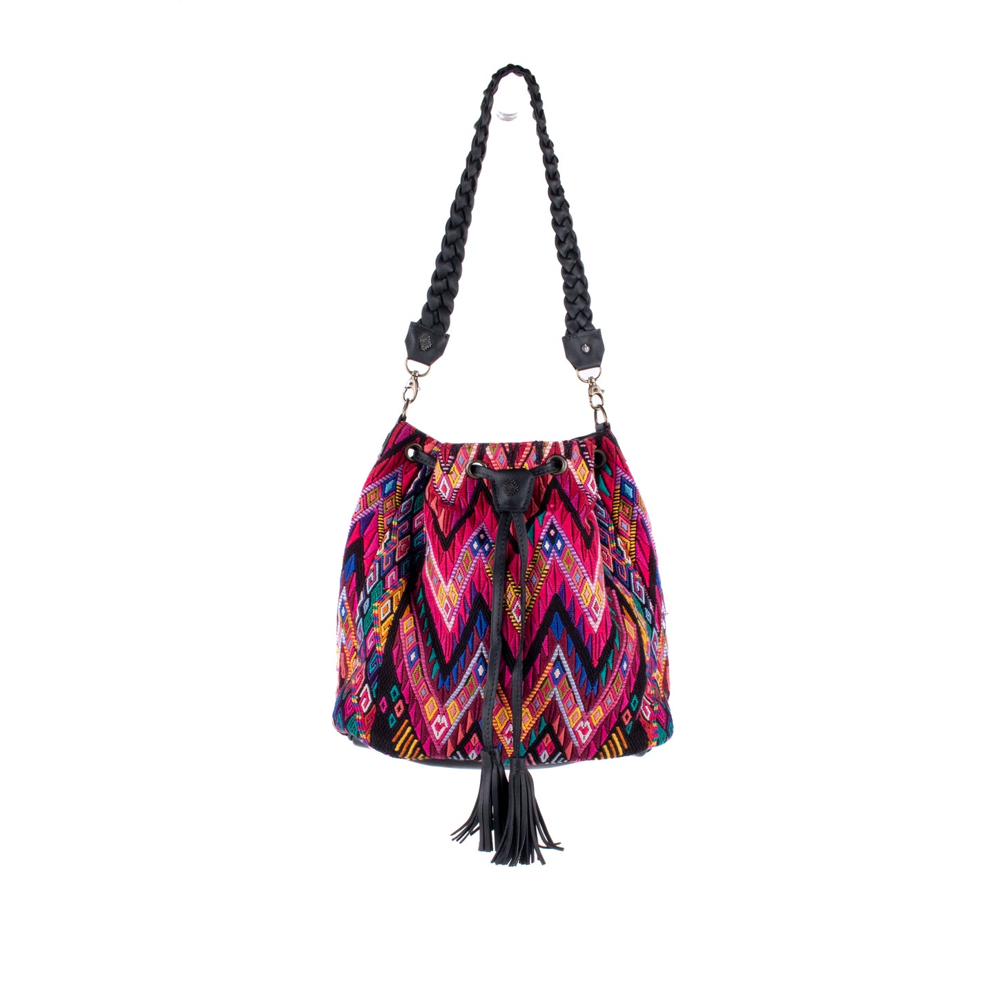 DRAWSTRING BUCKET BAG - OOAK HUIPIL - BLACK - NO. 17985