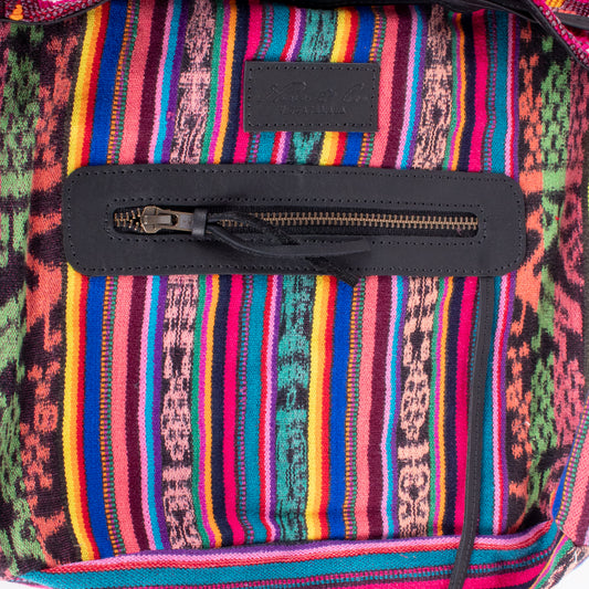 DRAWSTRING BUCKET BAG - OOAK HUIPIL - BLACK - NO. 17986