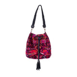 **CLOSEOUT** DRAWSTRING BUCKET BAG - OOAK HUIPIL - BLACK - NO. 17986