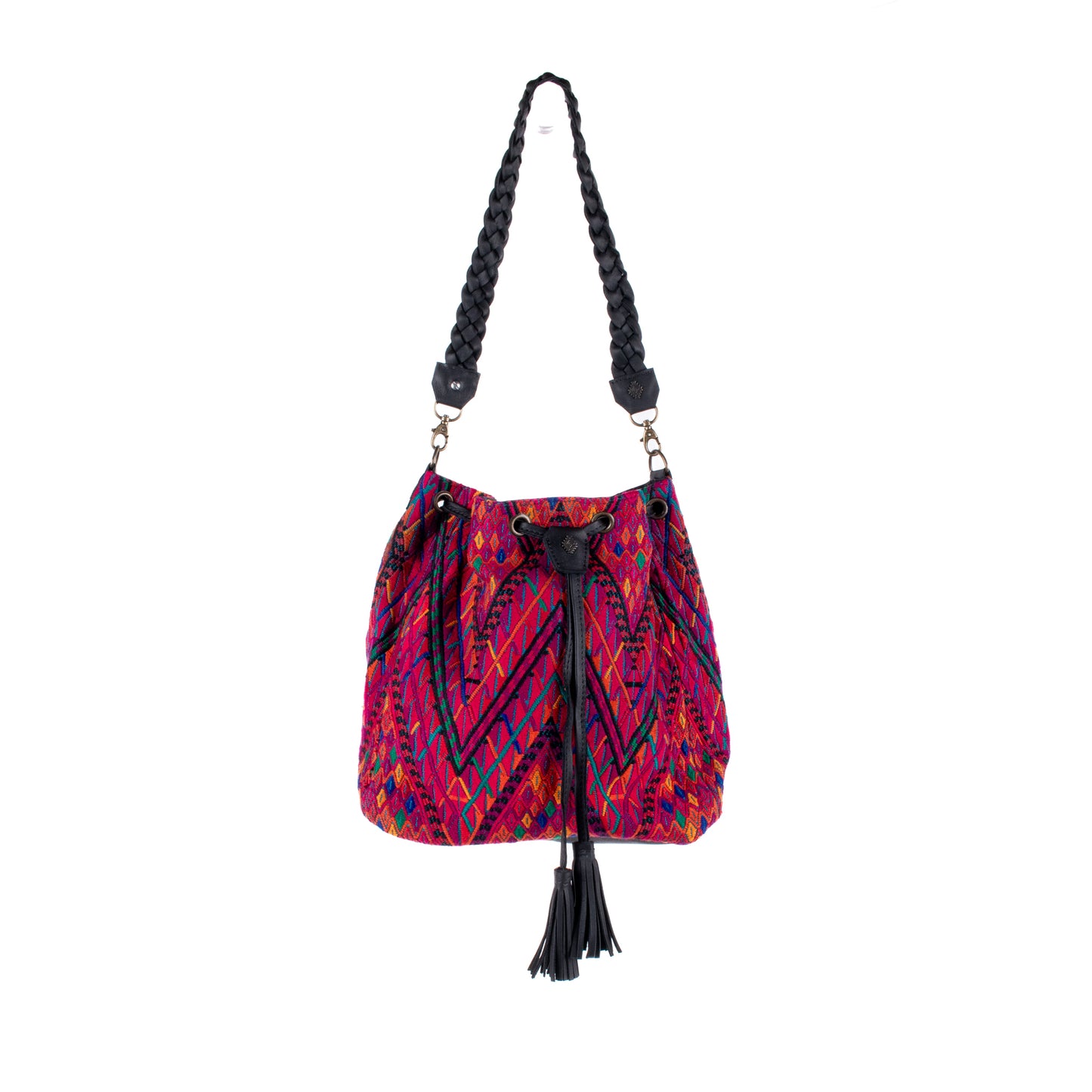 DRAWSTRING BUCKET BAG - OOAK HUIPIL - BLACK - NO. 17987