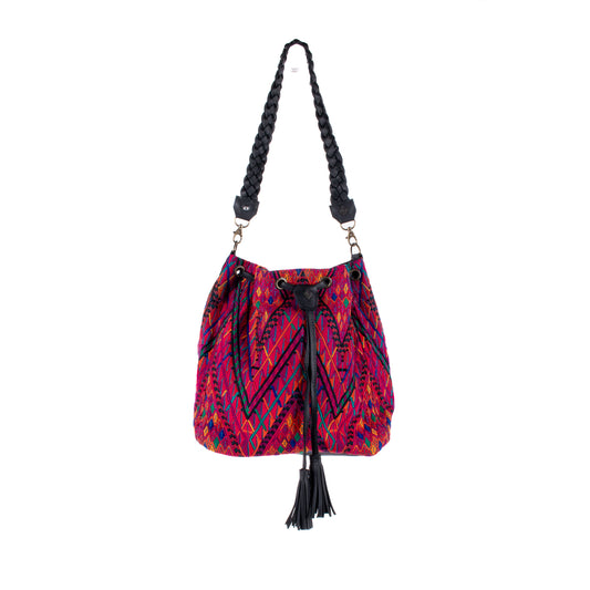DRAWSTRING BUCKET BAG - OOAK HUIPIL - BLACK - NO. 17987