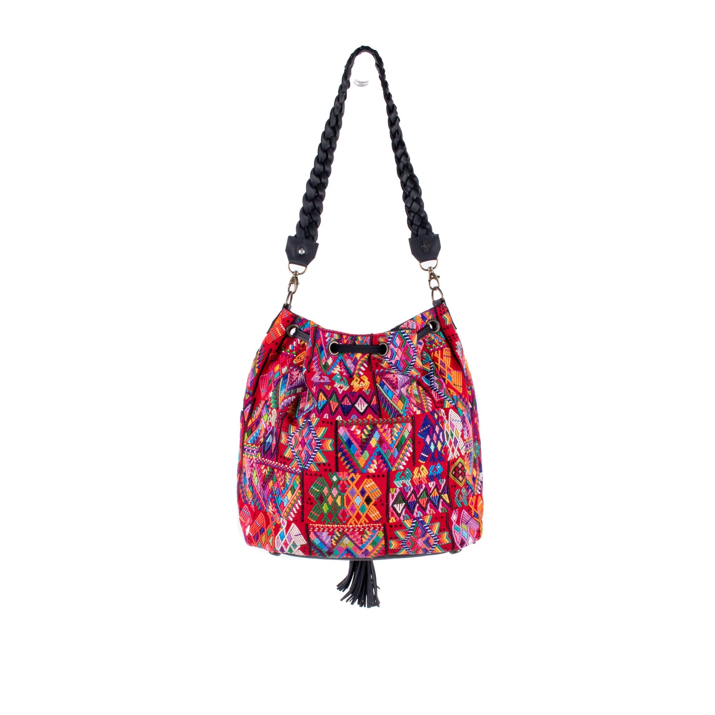 DRAWSTRING BUCKET BAG - OOAK HUIPIL - BLACK - NO. 17988