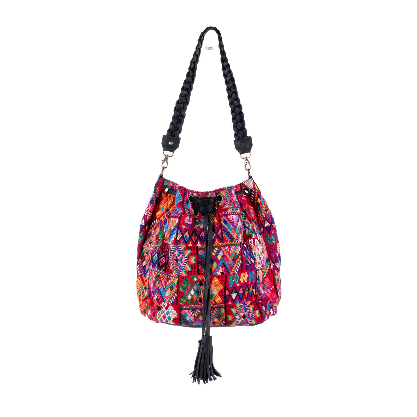 DRAWSTRING BUCKET BAG - OOAK HUIPIL - BLACK - NO. 17988