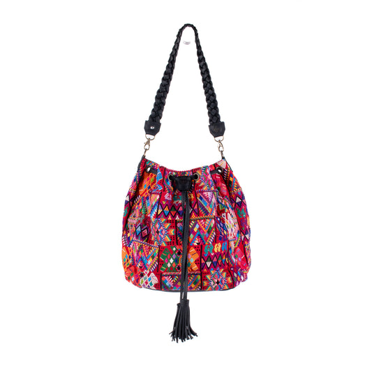DRAWSTRING BUCKET BAG - OOAK HUIPIL - BLACK - NO. 17988