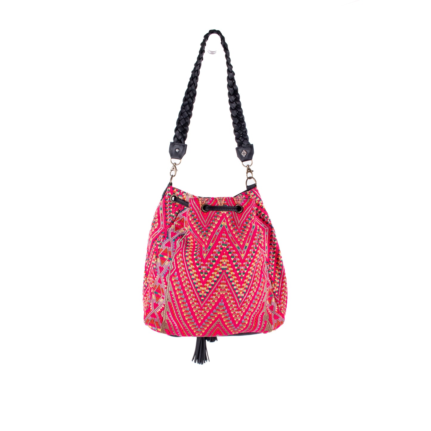 DRAWSTRING BUCKET BAG - OOAK HUIPIL - BLACK - NO. 17989