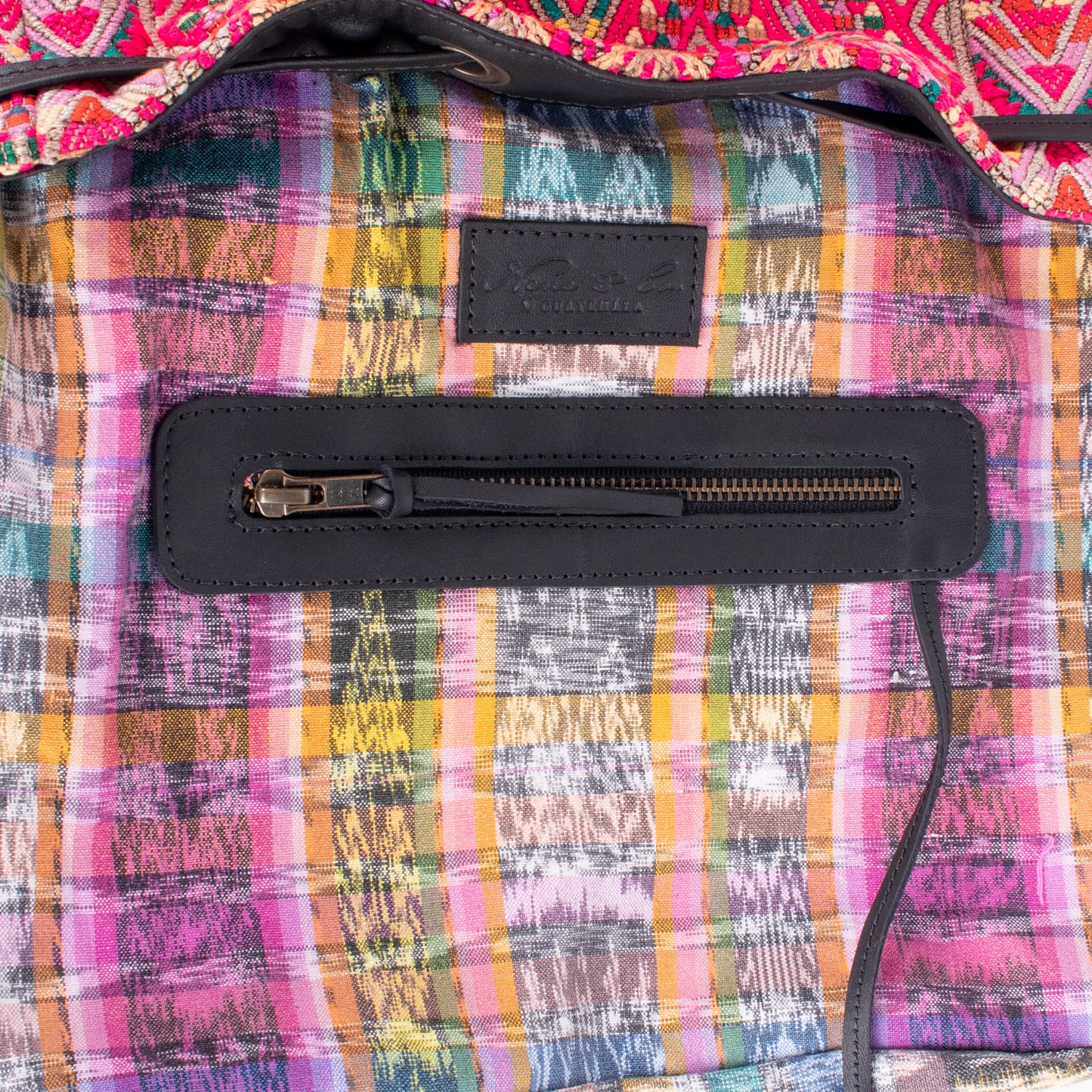 DRAWSTRING BUCKET BAG - OOAK HUIPIL - BLACK - NO. 17989