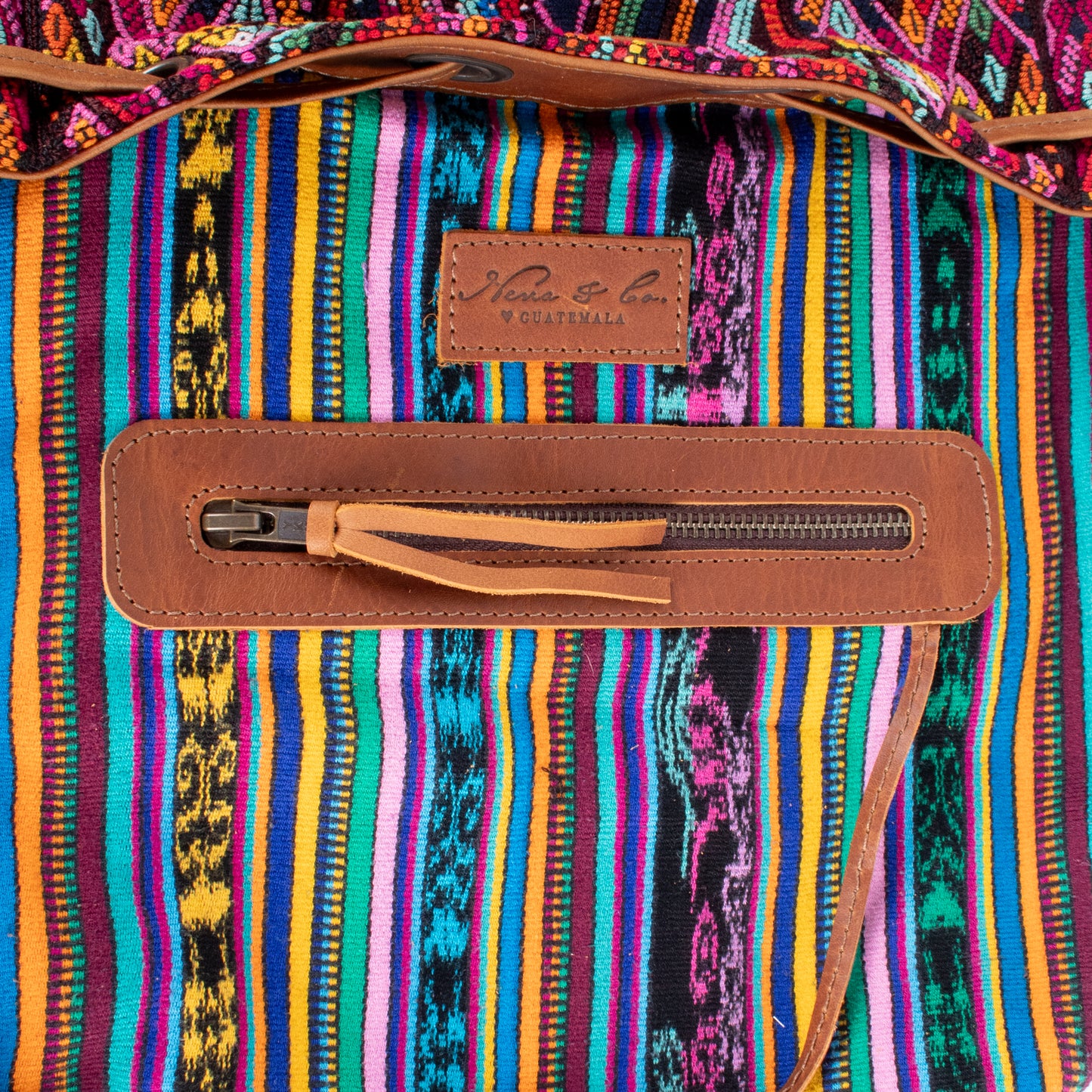 DRAWSTRING BUCKET BAG - OOAK HUIPIL - CAFE - NO. 17990