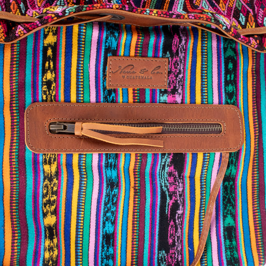 DRAWSTRING BUCKET BAG - OOAK HUIPIL - CAFE - NO. 17990