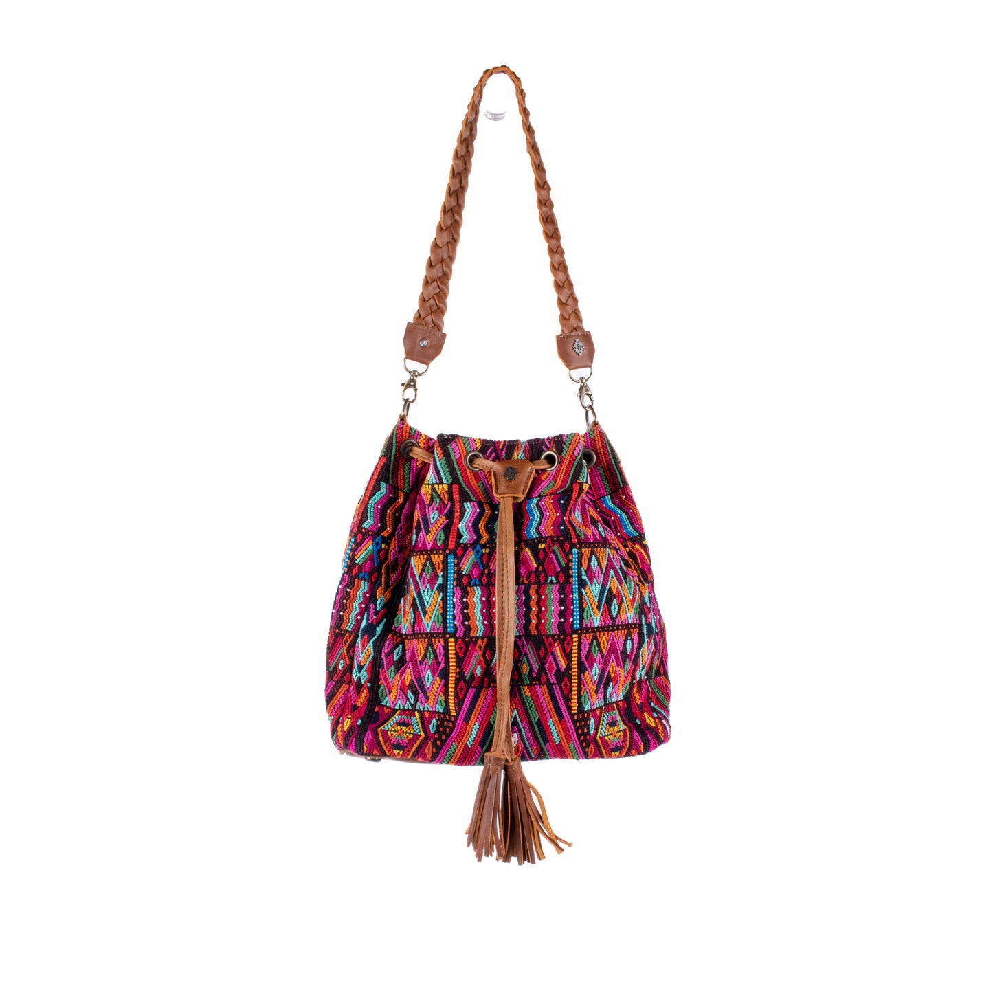 DRAWSTRING BUCKET BAG - OOAK HUIPIL - CAFE - NO. 17990