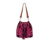 **CLOSEOUT** DRAWSTRING BUCKET BAG - OOAK HUIPIL - CAFE - NO. 17991