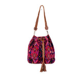 **CLOSEOUT** DRAWSTRING BUCKET BAG - OOAK HUIPIL - CAFE - NO. 17991