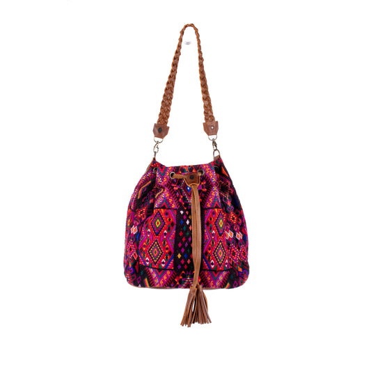 DRAWSTRING BUCKET BAG - OOAK HUIPIL - CAFE - NO. 17991