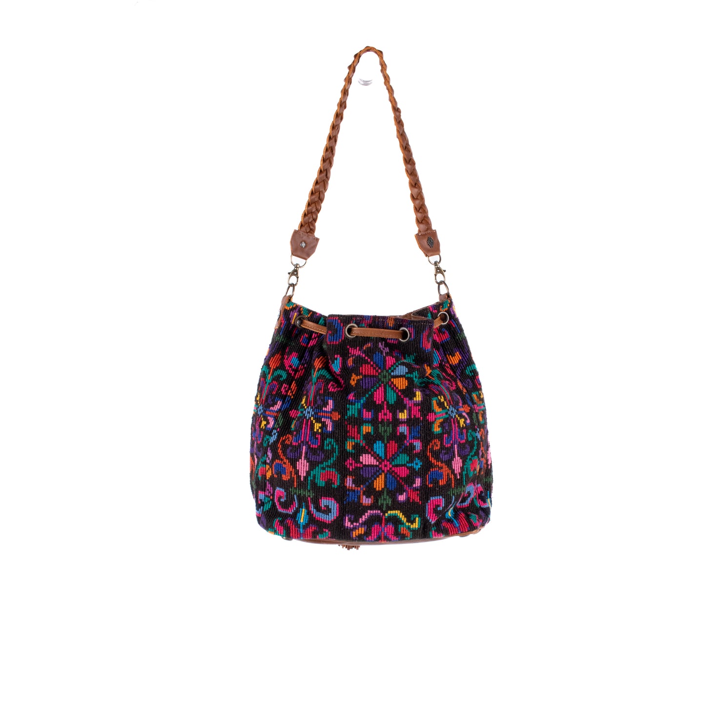 DRAWSTRING BUCKET BAG - OOAK HUIPIL - CAFE - NO. 17993