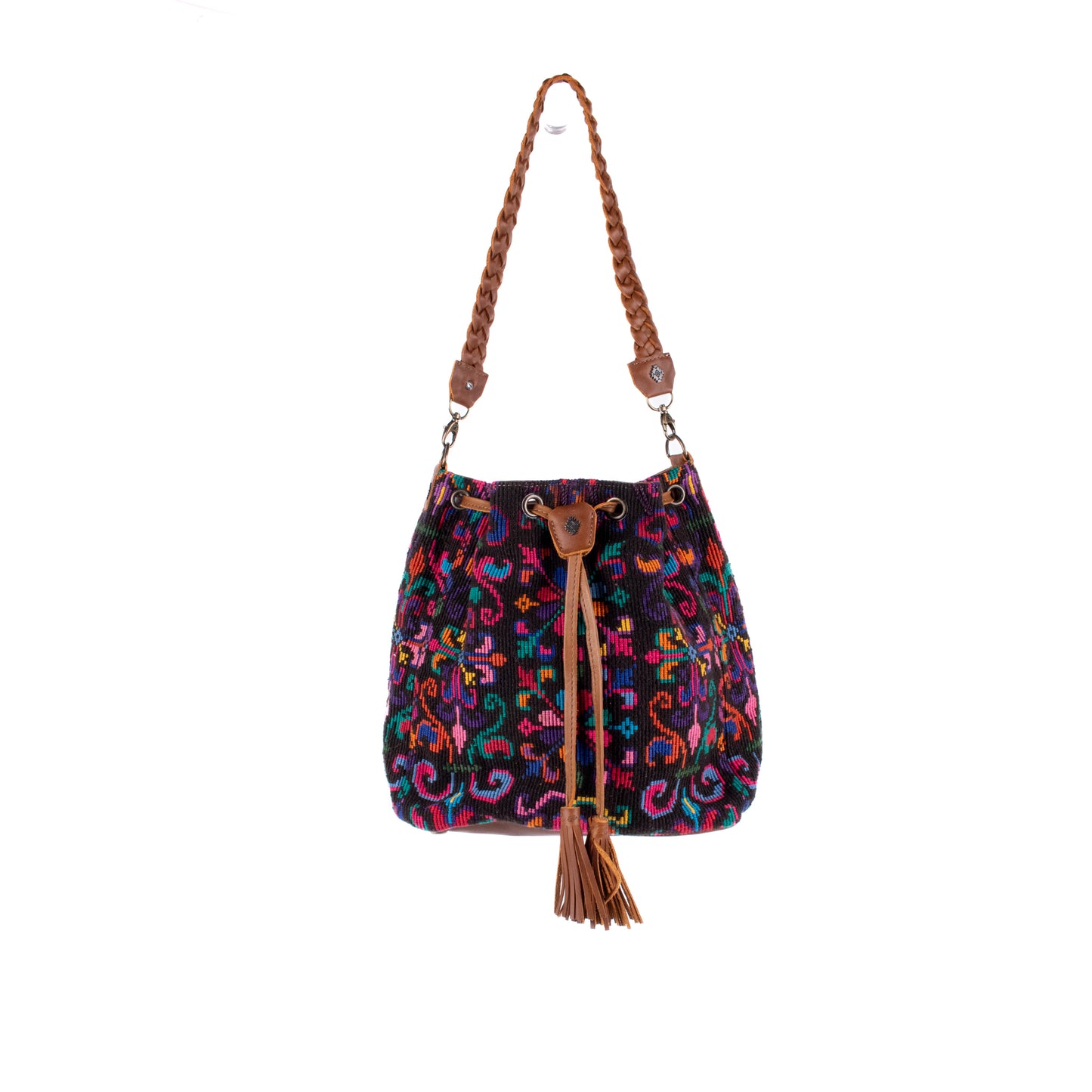 DRAWSTRING BUCKET BAG - OOAK HUIPIL - CAFE - NO. 17993