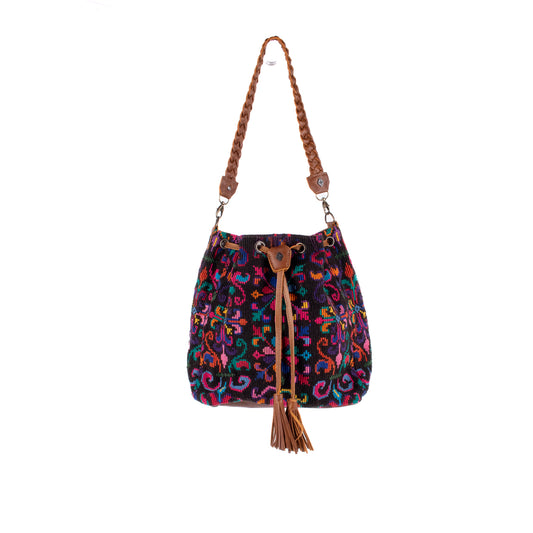 DRAWSTRING BUCKET BAG - OOAK HUIPIL - CAFE - NO. 17993