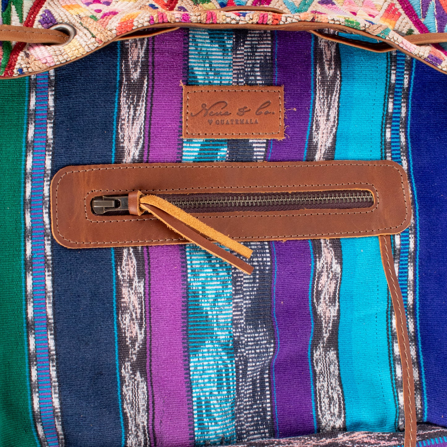 DRAWSTRING BUCKET BAG - OOAK HUIPIL - CAFE - NO. 17994