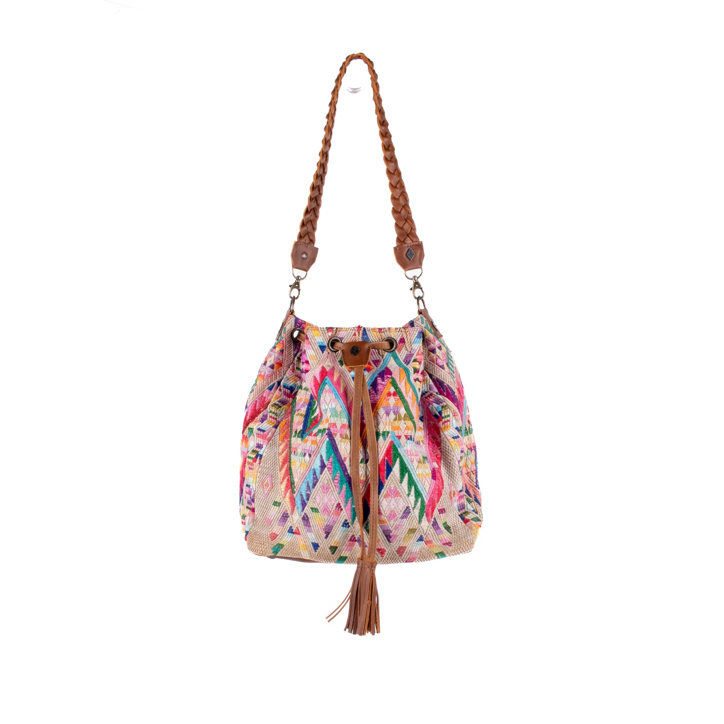 DRAWSTRING BUCKET BAG - OOAK HUIPIL - CAFE - NO. 17994