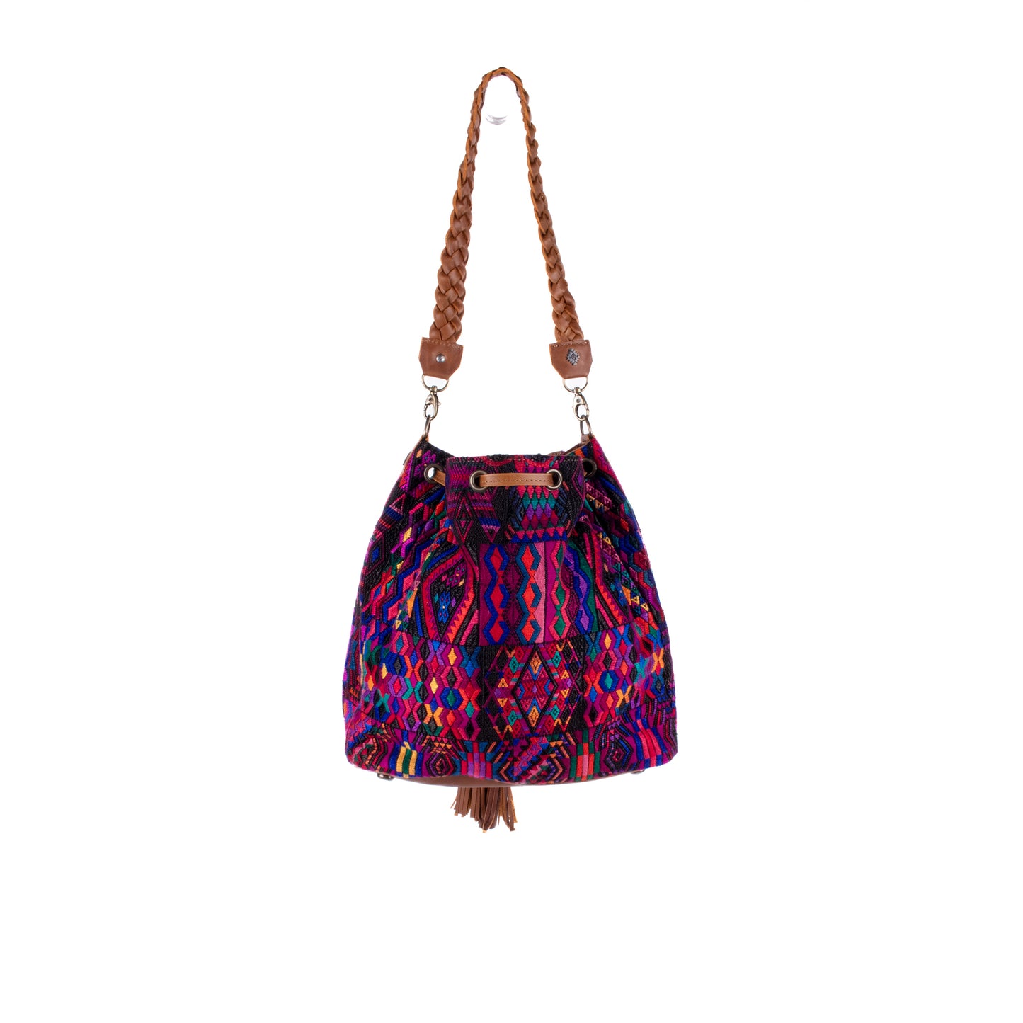 DRAWSTRING BUCKET BAG - OOAK HUIPIL - CAFE - NO. 17995