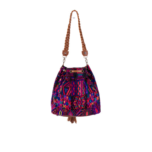 DRAWSTRING BUCKET BAG - OOAK HUIPIL - CAFE - NO. 17995