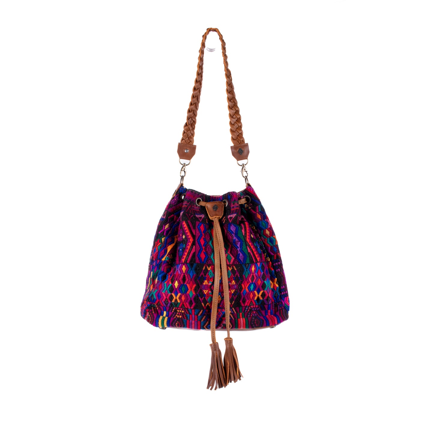 DRAWSTRING BUCKET BAG - OOAK HUIPIL - CAFE - NO. 17995