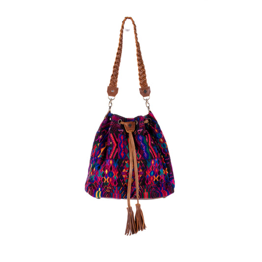 DRAWSTRING BUCKET BAG - OOAK HUIPIL - CAFE - NO. 17995