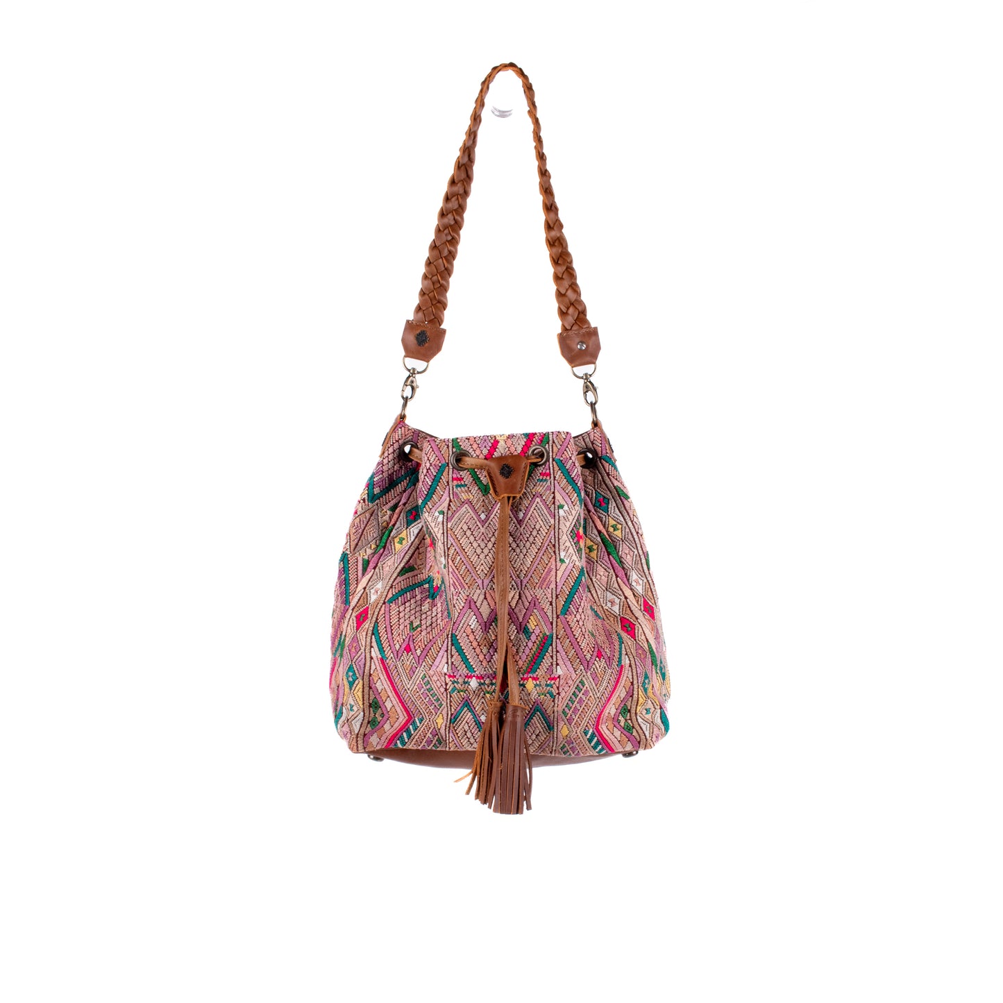 DRAWSTRING BUCKET BAG - OOAK HUIPIL - CAFE - NO. 17996