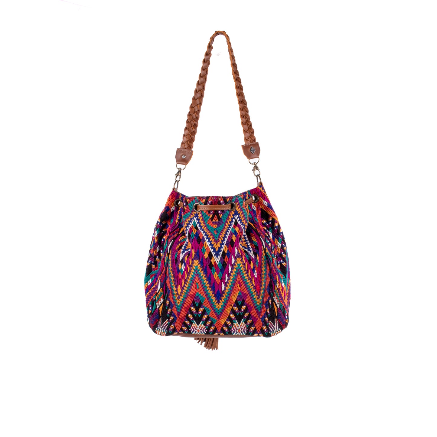 DRAWSTRING BUCKET BAG - OOAK HUIPIL - CAFE - NO. 17997