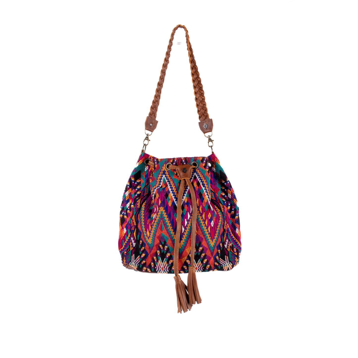 DRAWSTRING BUCKET BAG - OOAK HUIPIL - CAFE - NO. 17997