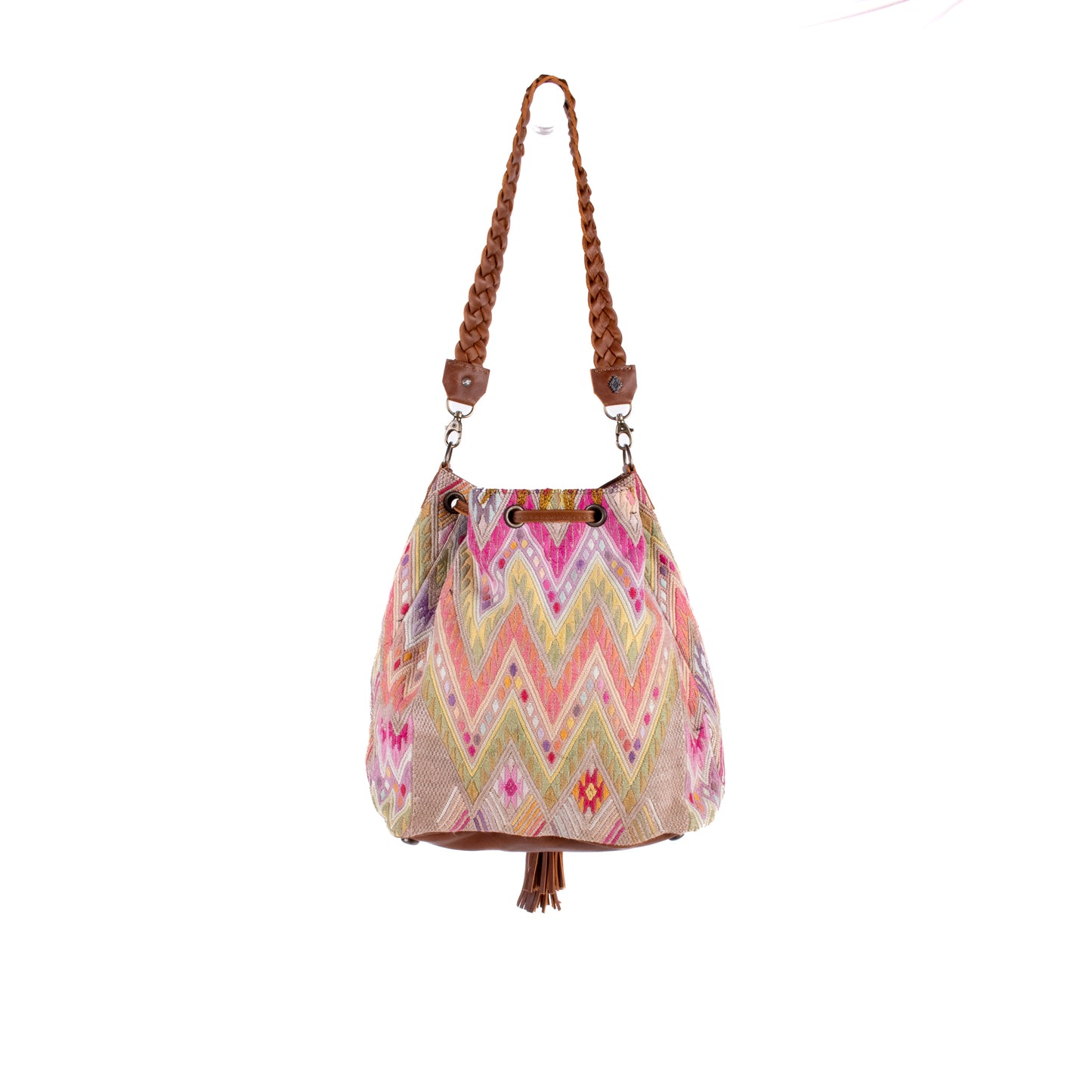 DRAWSTRING BUCKET BAG - OOAK HUIPIL - CAFE - NO. 17998