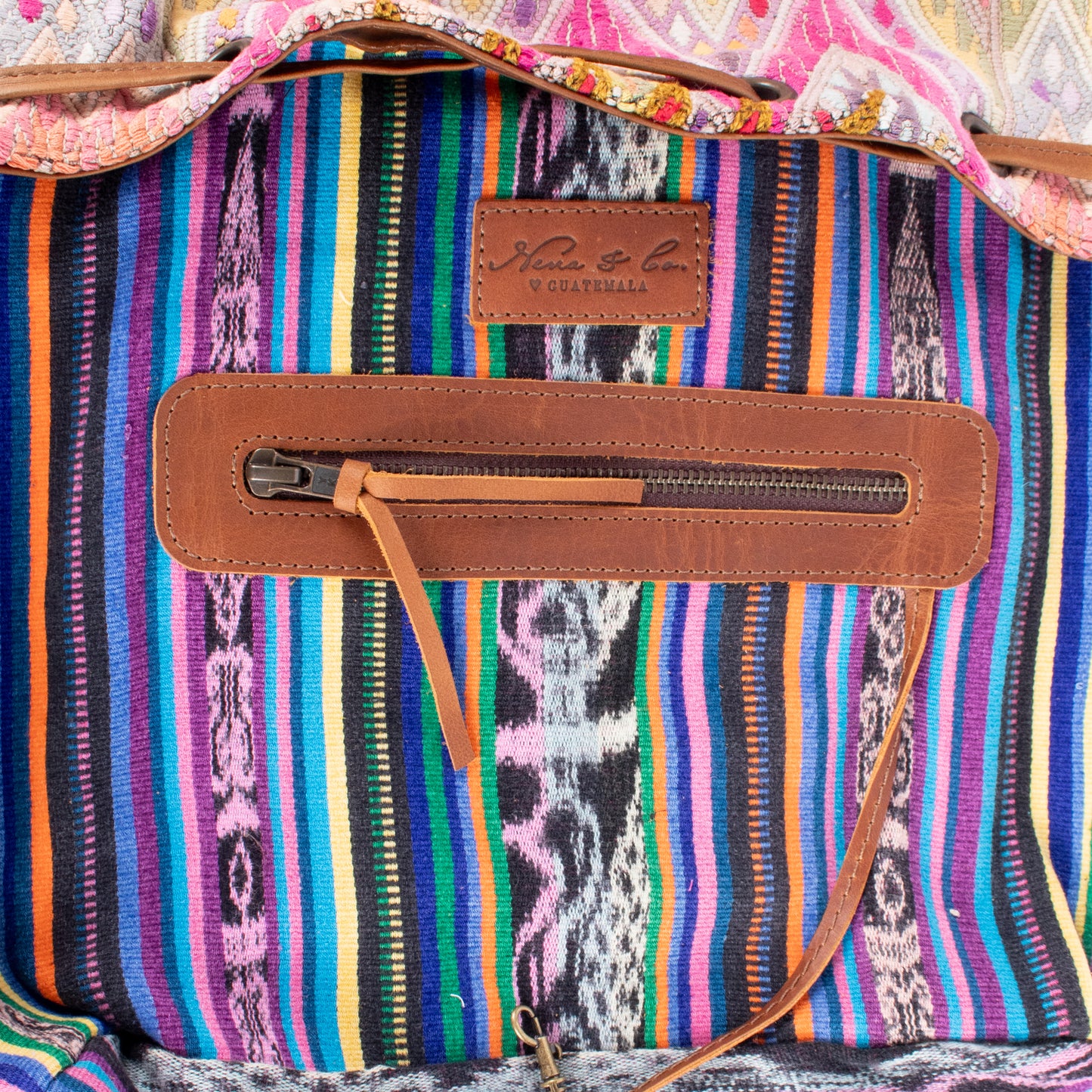 DRAWSTRING BUCKET BAG - OOAK HUIPIL - CAFE - NO. 17998