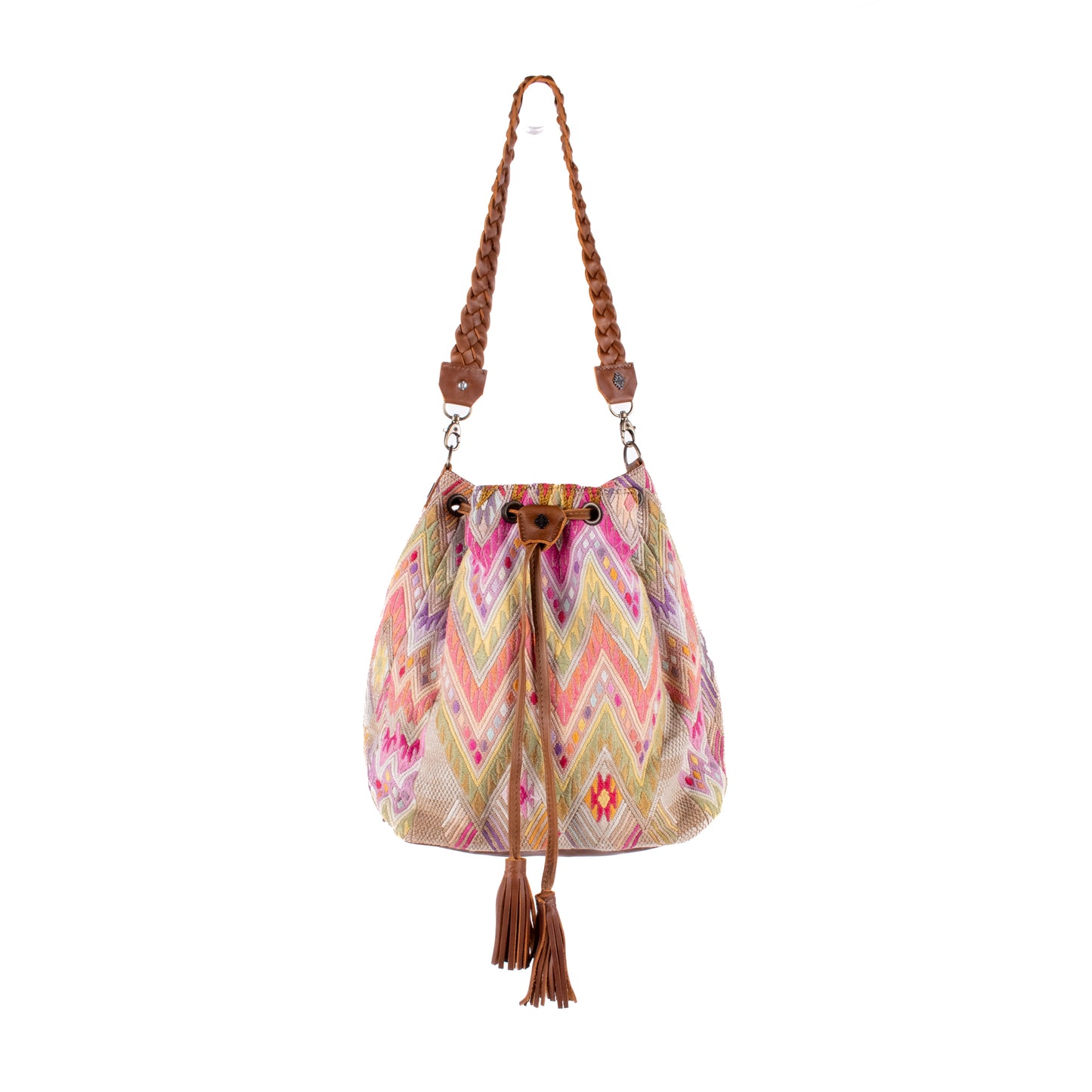 DRAWSTRING BUCKET BAG - OOAK HUIPIL - CAFE - NO. 17998