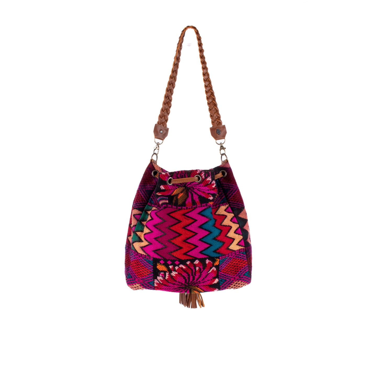 DRAWSTRING BUCKET BAG - OOAK HUIPIL - CAFE - NO. 17999