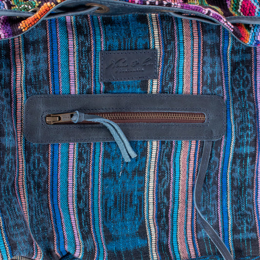 DRAWSTRING BUCKET BAG - OOAK HUIPIL - NAVY - NO. 18024