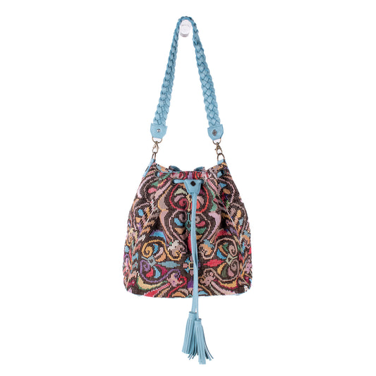 DRAWSTRING BUCKET BAG - OOAK HUIPIL - SKY BLUE - NO. 18025