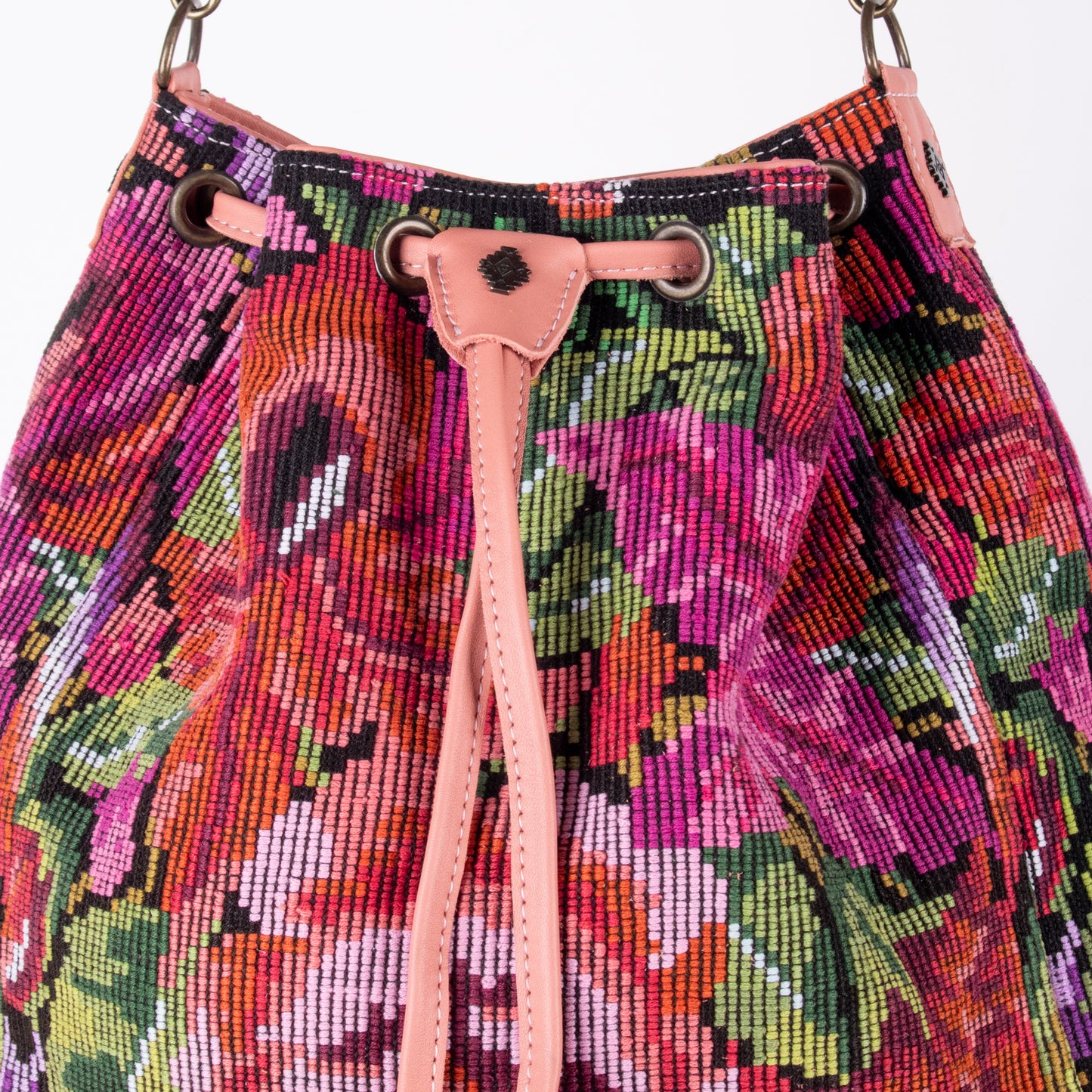 DRAWSTRING BUCKET BAG - OOAK HUIPIL - BLUSH - NO. 18026
