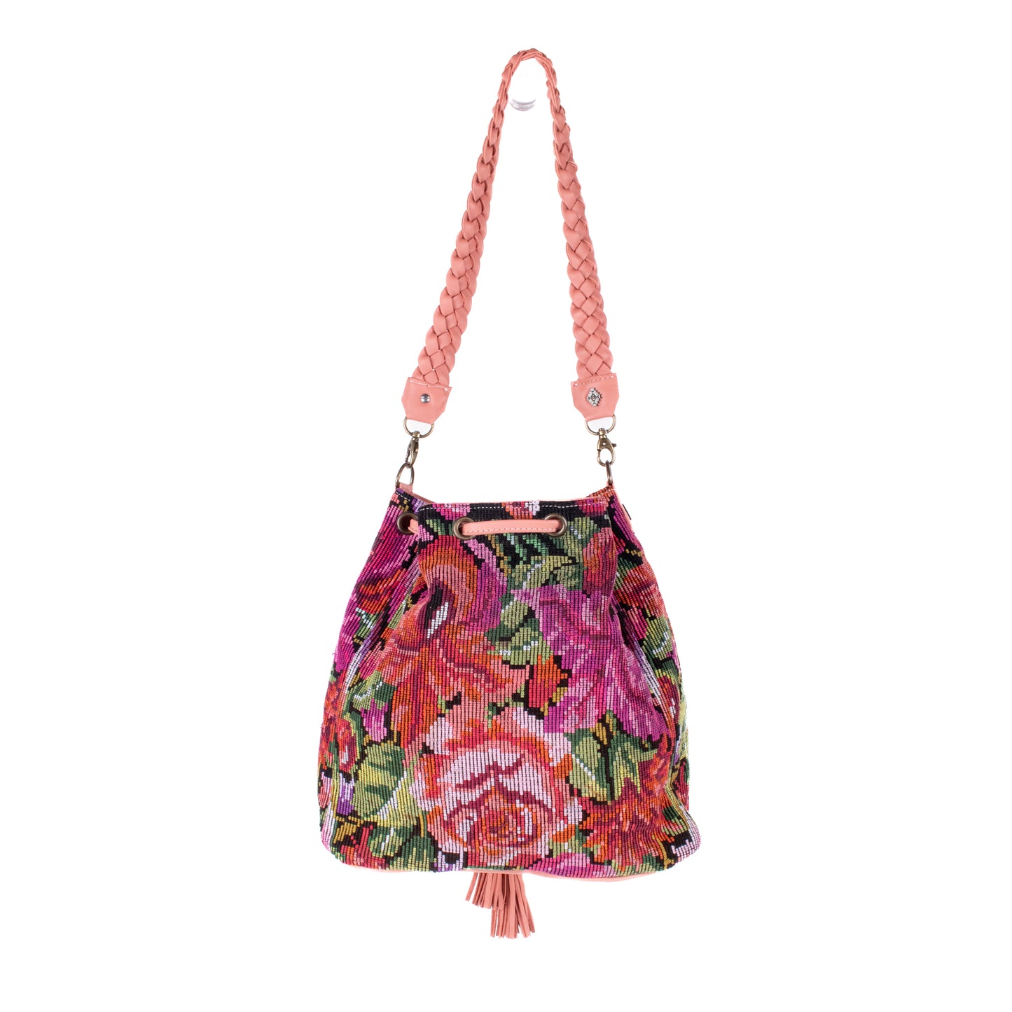 DRAWSTRING BUCKET BAG - OOAK HUIPIL - BLUSH - NO. 18026